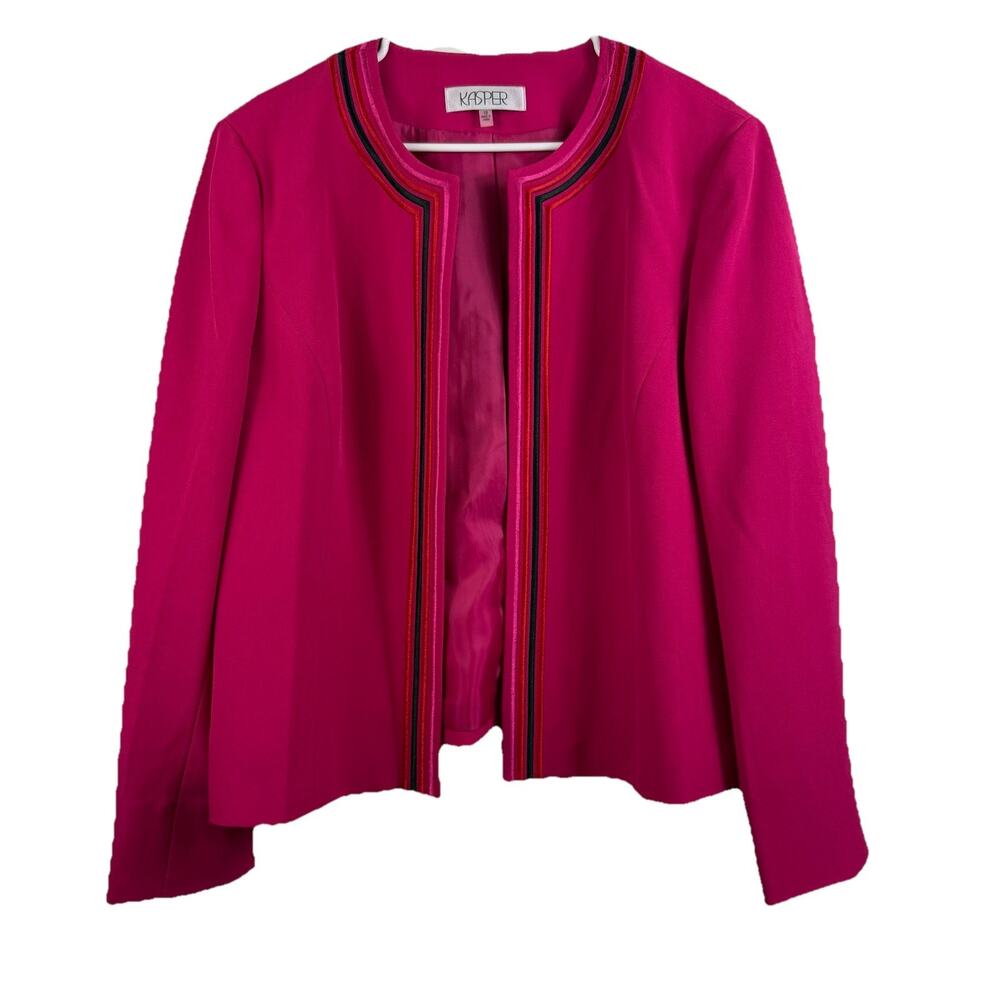 Kasper Pink Embroidery Trim Lady Jacket Size 18 Open Front Office Career Wear